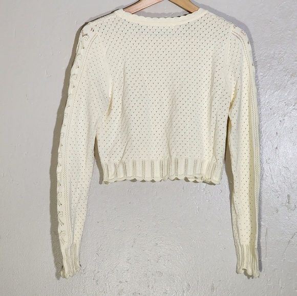 LoveShackFancy Cream Cable Knit Crew Neck Sweater - Picture 3 of 9